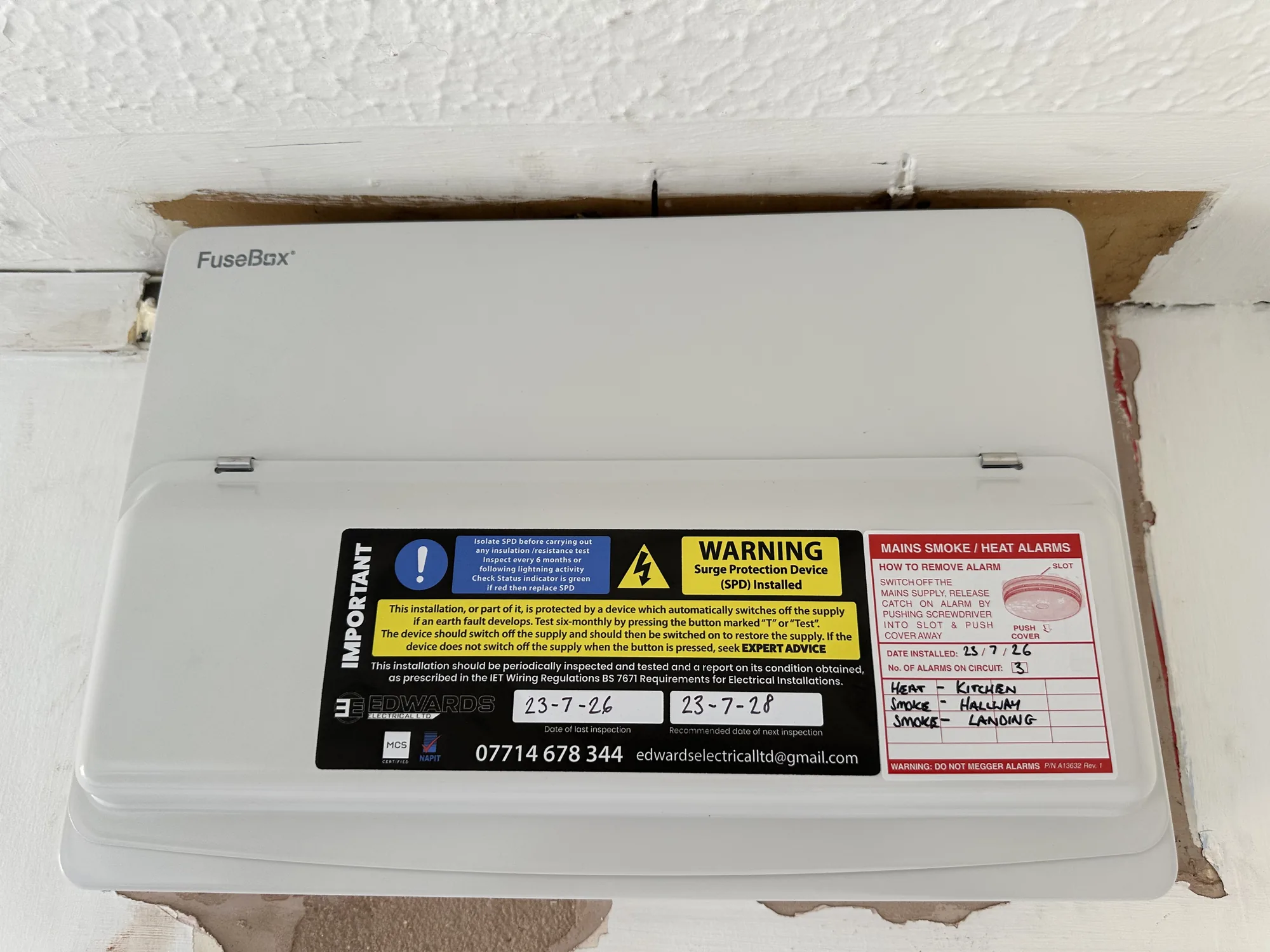 Finished consumer unit with the cover fitted and labelled