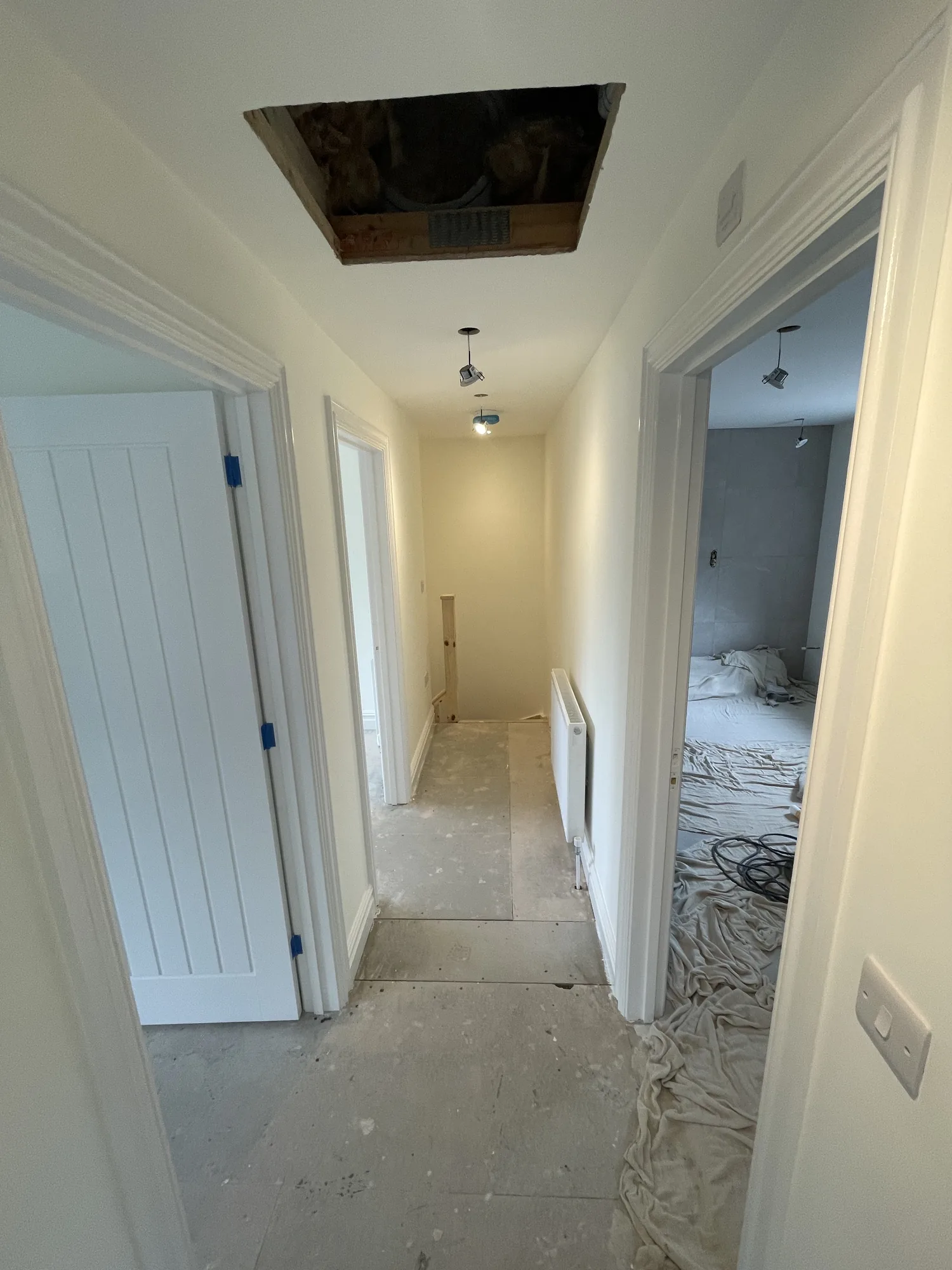 Hallway with new lighting after a full rewire